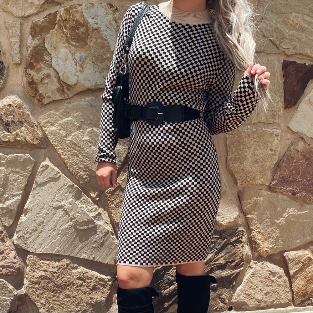 Cozy checkered sweater dress
